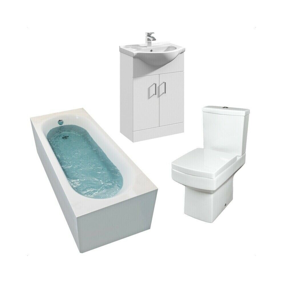 Bathroom Suite 1700Mm Straight Bath Close Coupled Toilet Basin Sink Vanity Unit 5056093633774