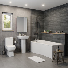 Bathroom Suite Close Coupled Toilet Basin Pedestal P Shape LH Showerbath Screen