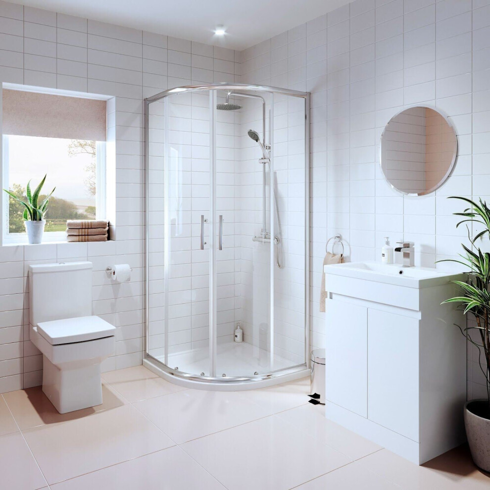 Bathroom Suite Quadrant Shower Enclosure Vanity Unit Basin Sink Toilet Wc 800Mm 5056467234811