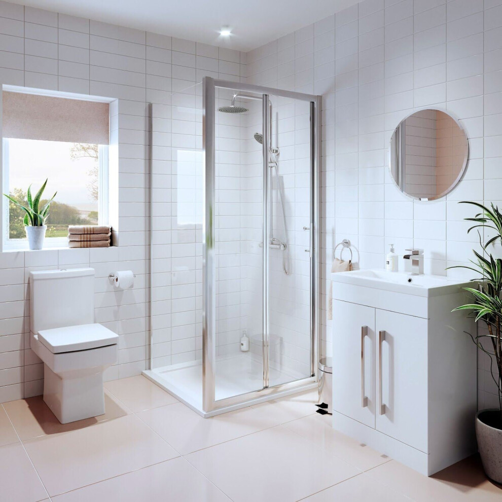 Bathroom Suite Bifold Shower Enclosure Vanity Unit Basin Sink Toilet Wc 900Mm 5056467229091