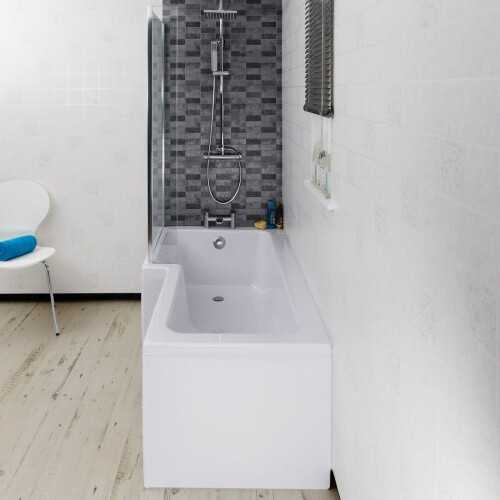L Shaped Shower Bath Left Hand Glass Shower Screen Panel Acrylic Bathtub 1700mm 2