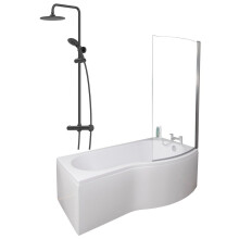 Bathroom P Shaped Shower Bath 1700mm RH Mixer Shower Screen Side Panel White