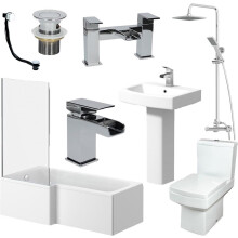 Complete L Shaped Bathroom Suite Close Coupled Toilet Basin LH Bath Screen Taps