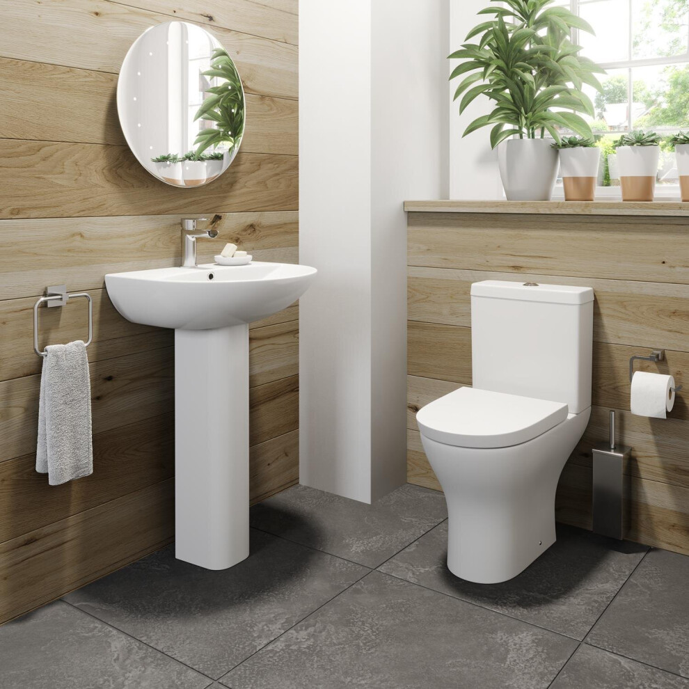 Modern Bathroom Cloakroom Suite Close Coupled Toilet Basin Sink Full Pedestal 5056093621603