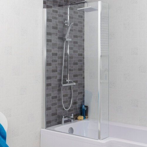 L Shaped Shower Bath Left Hand Glass Shower Screen Panel Acrylic Bathtub 1700mm 1