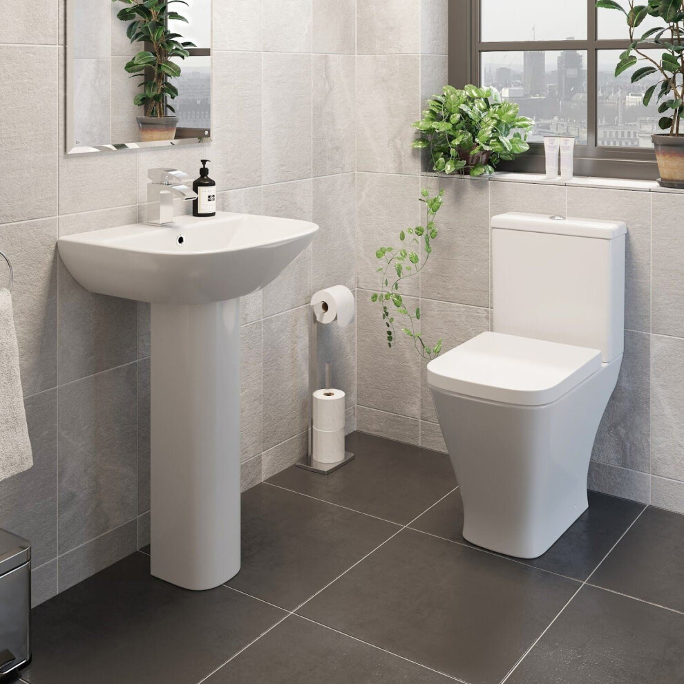 Cloakroom Bathroom Suite Close Coupled Toilet Wc Basin Sink Full Pedestal Modern 5056093621443