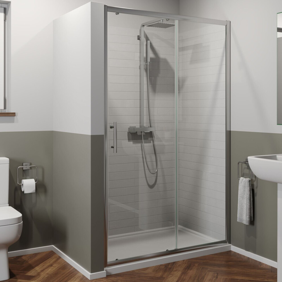 1000 X 700Mm Sliding Shower Door Enclosure 6Mm Glass Chrome Framed Tray & Waste 5056093631763
