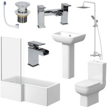 Bathroom Suite LH L Shaped Bath Screen Shower Basin Toilet Bath Tap Set