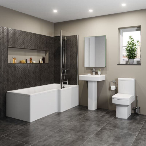 Modern Bathroom L Shaped Shower Bath Right Hand Front & End Panel 1700mm Acrylic 1