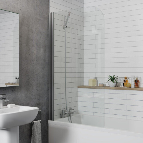 Bathroom 1700mm Single Ended Straight Bath Front End Panel 4mm Screen White 1