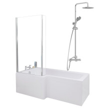 Bathroom L Shaped Shower Bath 1700mm LH Mixer Shower Screen Side Panel White