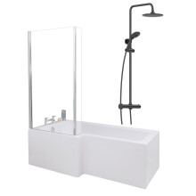 Bathroom L Shaped Shower Bath 1700mm LH Mixer Shower Screen Side End Panel White