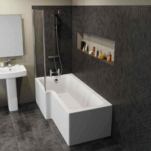 Modern L Shaped Shower Bath Left Hand Front/End Panel Glass Screen 1700 Acrylic