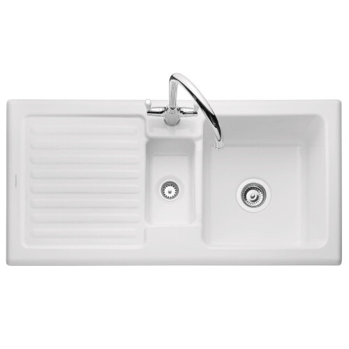 Rangemaster Rangemaster Rustic Kitchen Sink 1.5 Bowl White Ceramic Inset Reversible Waste 1