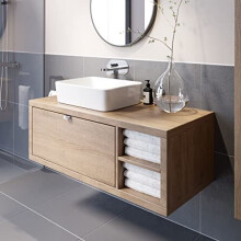Bathroom Wall Hung Vanity Unit White Basin Cabinet Storage Drawer Shelf 1100mm