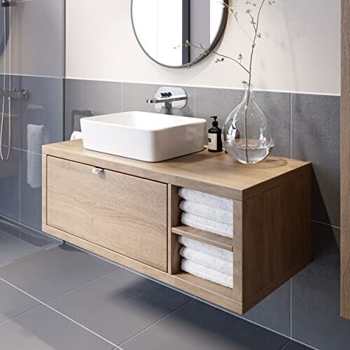 Bathroom Wall Hung Vanity Unit White Basin Cabinet Storage Drawer Shelf 1100mm