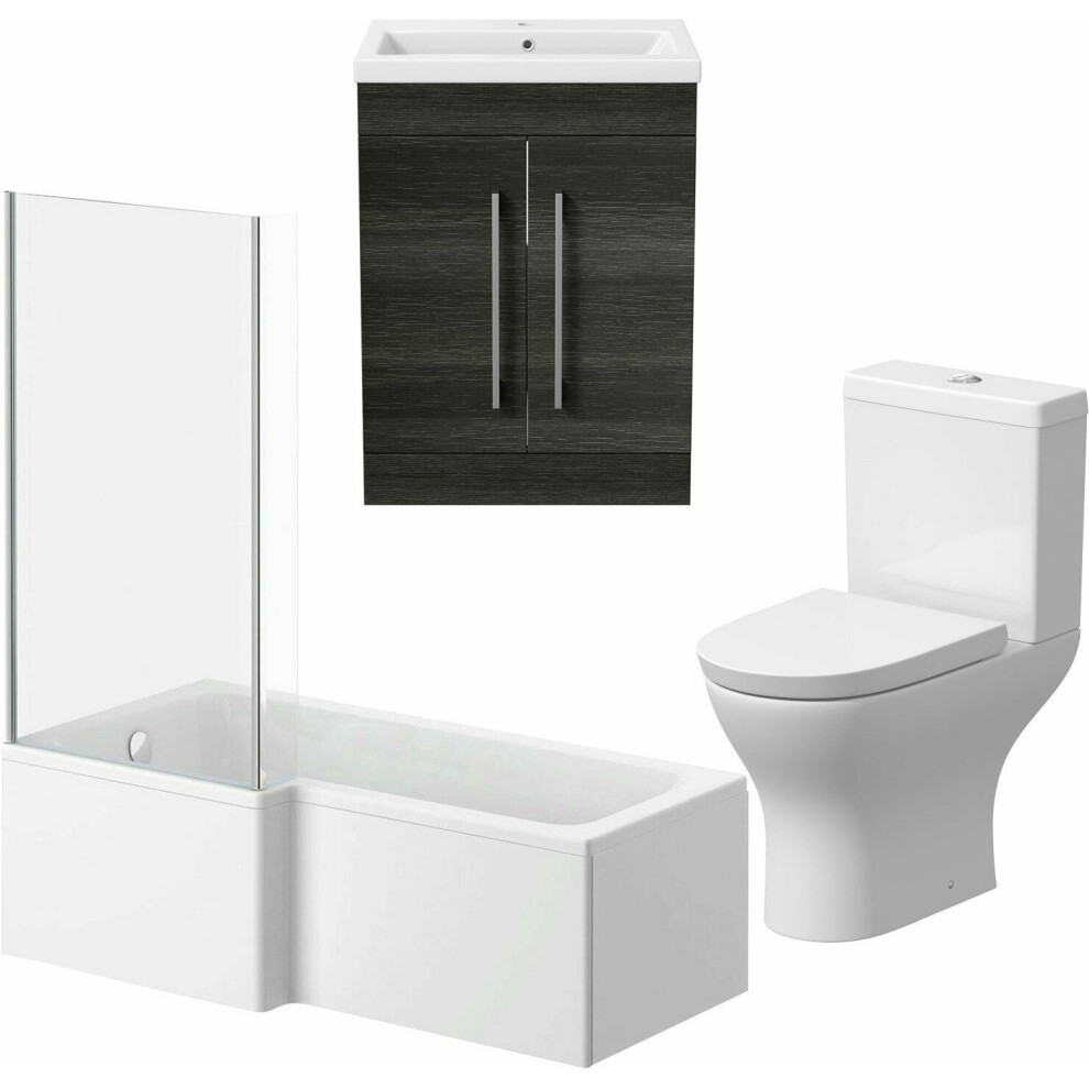 Bathroom Suite 1700mm LH L Shape Bath Screen WC Basin Vanity Unit Charcoal Grey