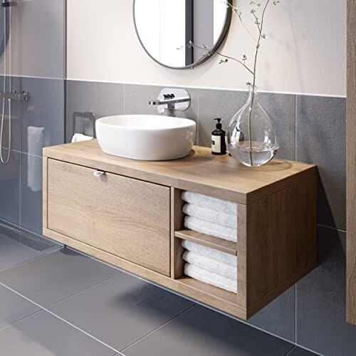 Bathroom Wall Hung Vanity Unit White Basin Cabinet Storage Drawer Shelf 1100mm