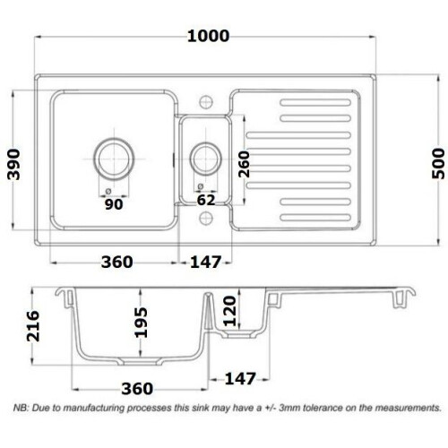 Rangemaster Rangemaster Rustic Kitchen Sink 1.5 Bowl White Ceramic Inset Reversible Waste 2