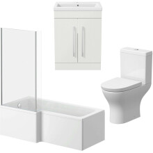 Bathroom Suite 1700mm LH L Shape Bath Screen Toilet Basin Sink Vanity Unit White