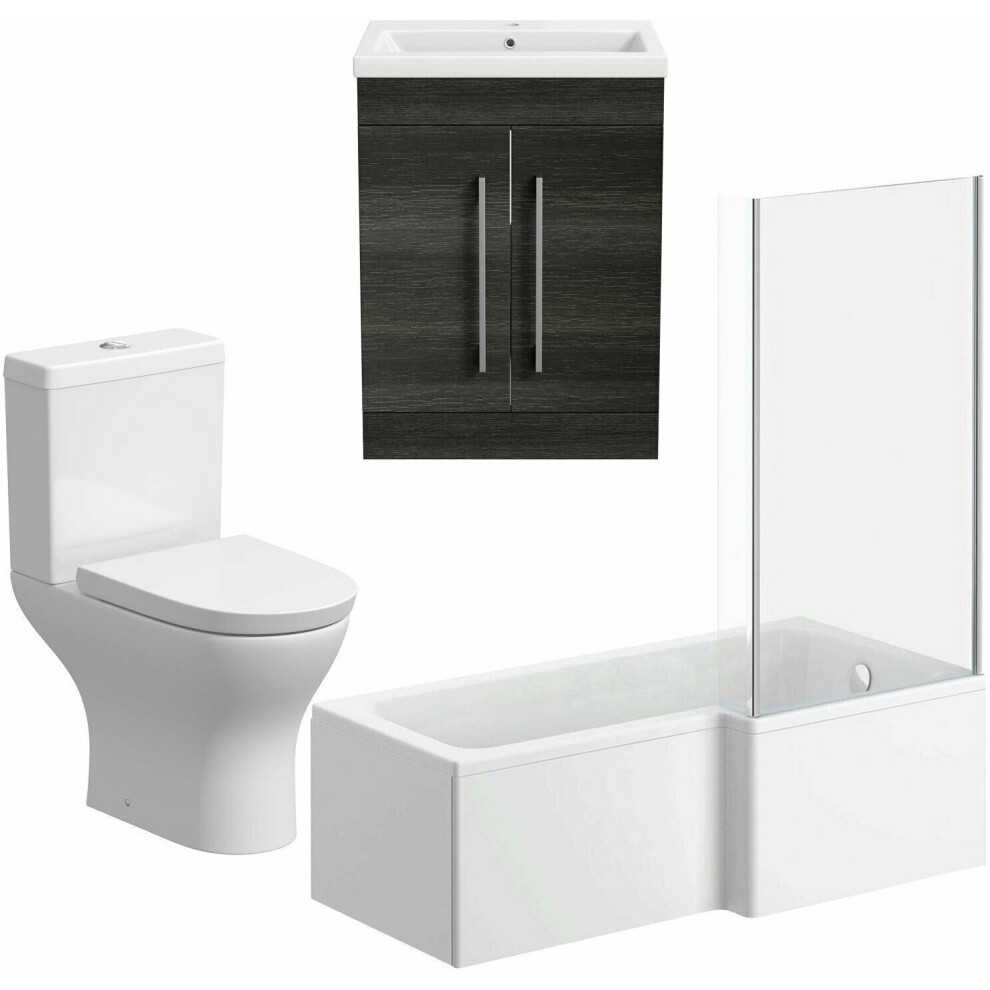 Bathroom Suite 1700mm RH L Shape Bath Screen WC Basin Vanity Unit Charcoal Grey