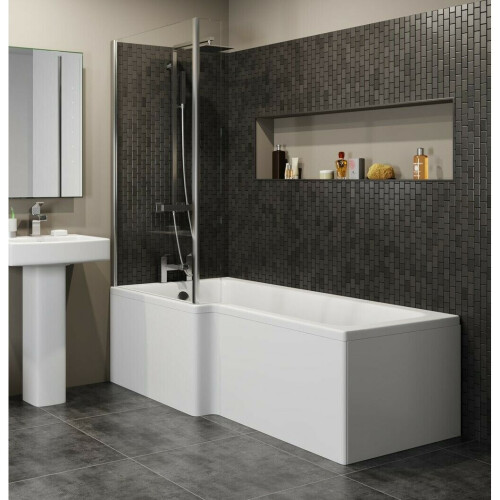 Modern L Shaped Shower Bath Left Hand Front/End Panel Glass Screen 1700 Acrylic 2