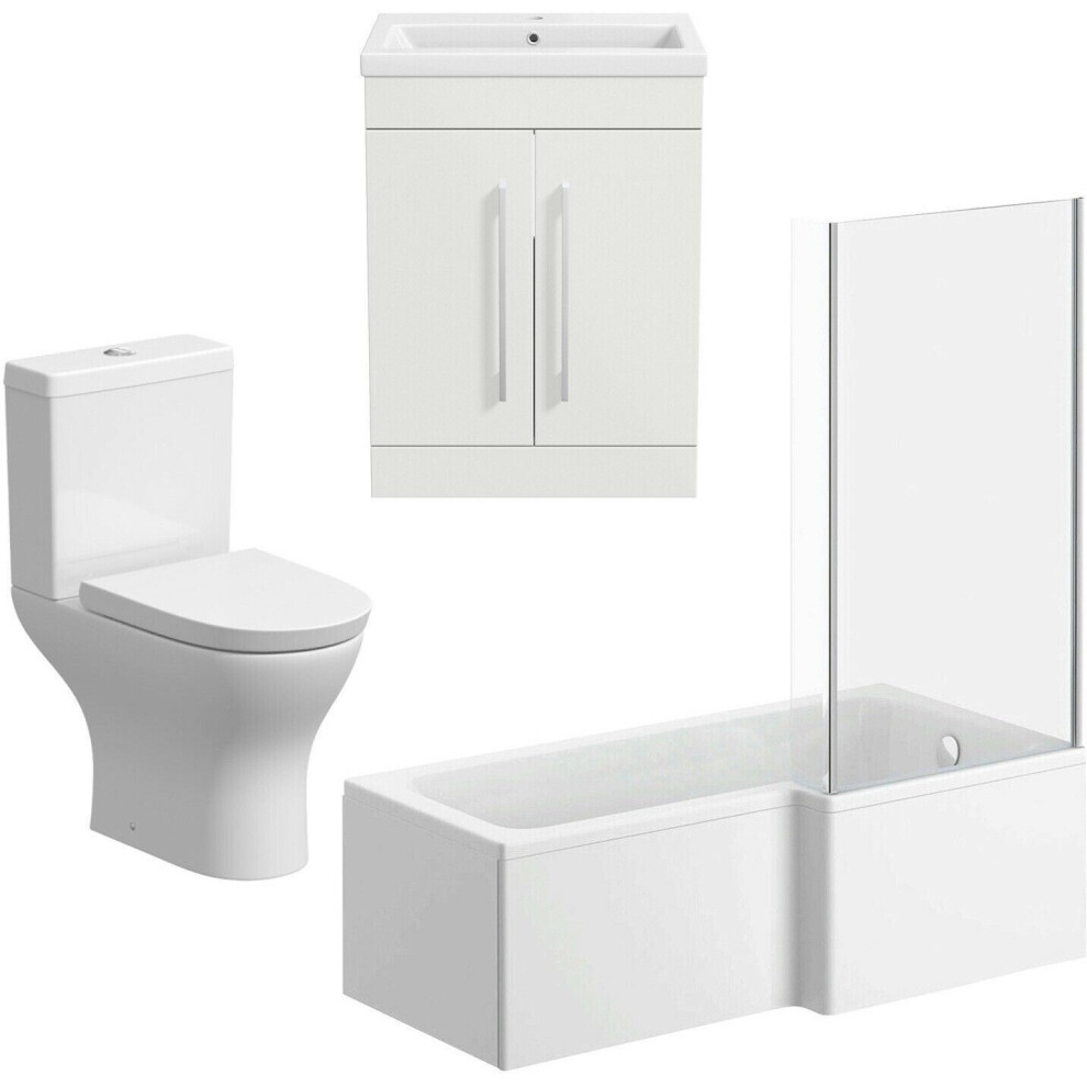 Bathroom Suite 1700mm RH L Shape Bath Screen Toilet Basin Sink Vanity Unit White