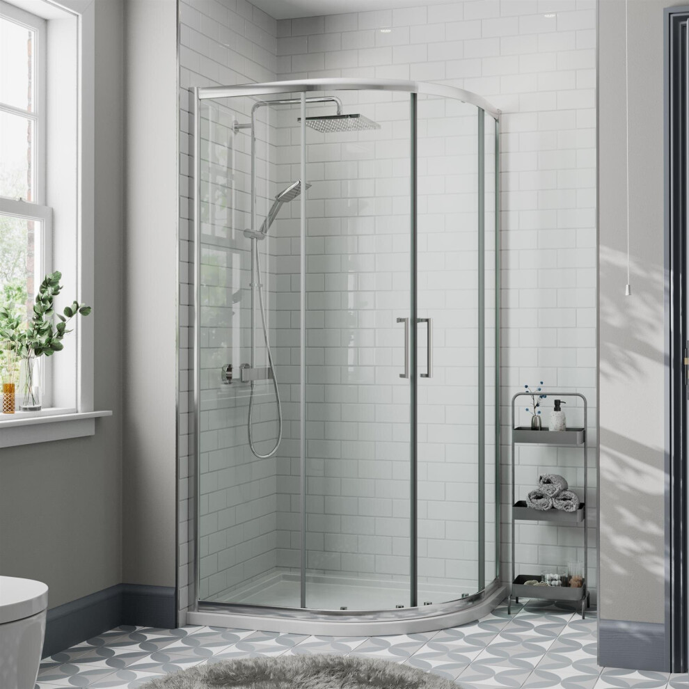 900 X 760Mm Rh Offset Quadrant Shower Enclosure Framed 8Mm Glass Tray & Waste 5056093628169