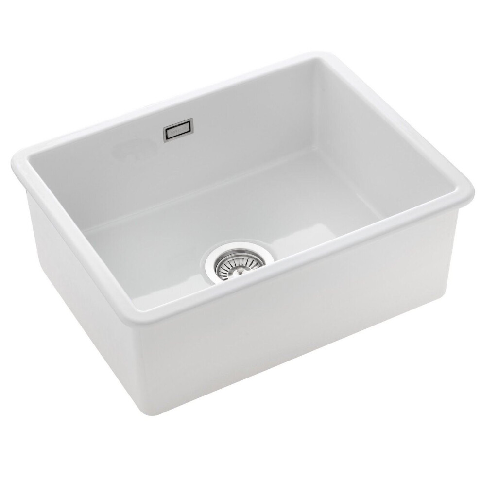Rangemaster Rustique Kitchen Sink Single Bowl Rectangular Ceramic Strainer Waste