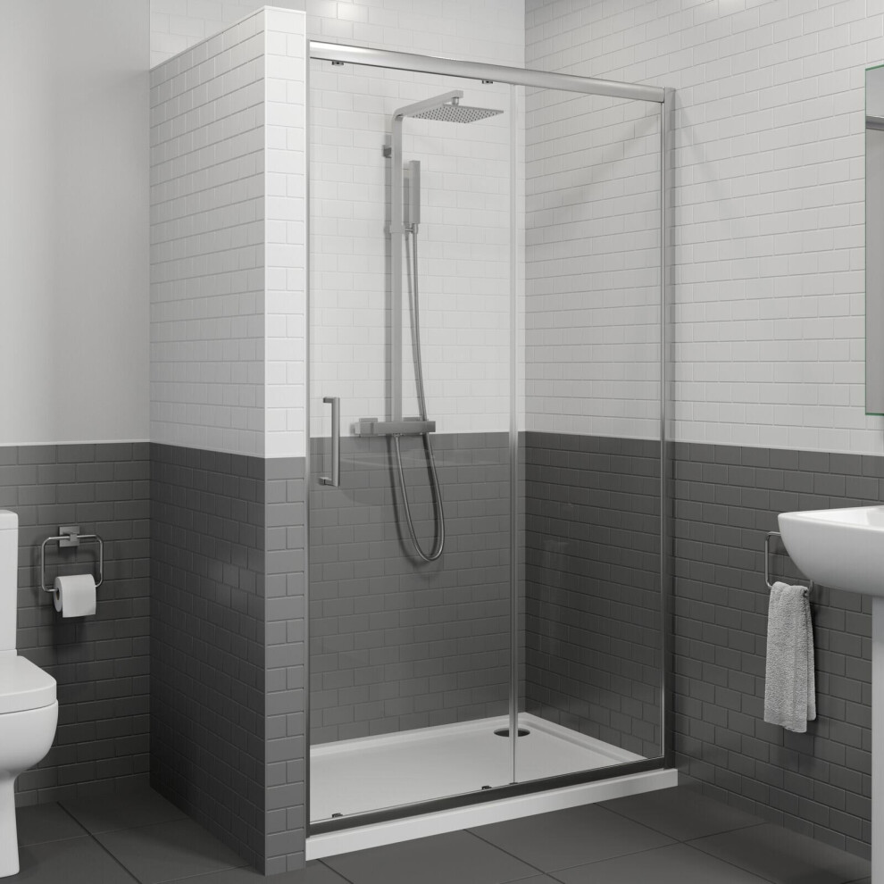 1000 x 700mm Sliding Shower Door Enclosure 8mm Glass Panel Framed Tray & Waste-image-OPC-P9T7DPH-NEW