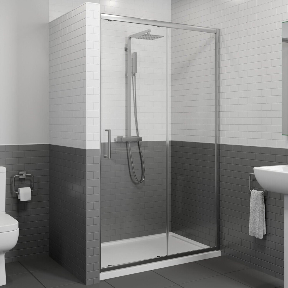 1400 X 700Mm Sliding Shower Door Enclosure 8Mm Glass Panel Framed Tray & Waste 5056093628039