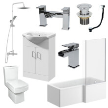 Complete Bathroom Suite L Shaped RH Bath Basin Vanity Unit Toilet Shower Taps