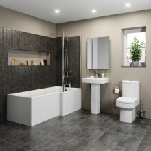 Modern Bathroom Suite 1600 Right Hand L Shape Bath Screen Toilet Basin Pedestal