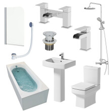 Complete Bathroom Suite 1700mm Shower Bath Toilet Basin Pedestal Taps Screen