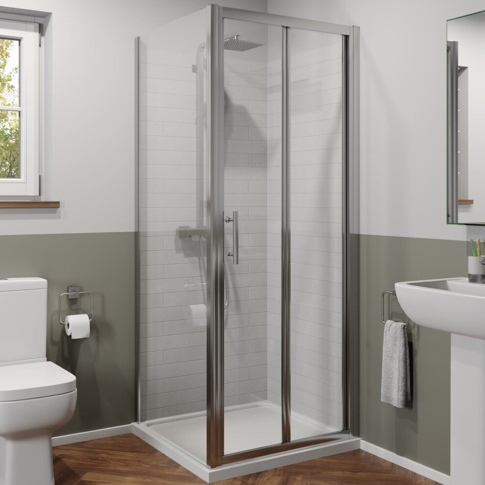 800 X 800Mm Bi Fold Shower Door Enclosure Side Panel Framed 6Mm Glass Tray Waste 5056093631718