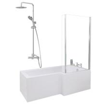 Bathroom L Shaped Shower Bath 1700mm RH Mixer Shower Screen Side End Panel White