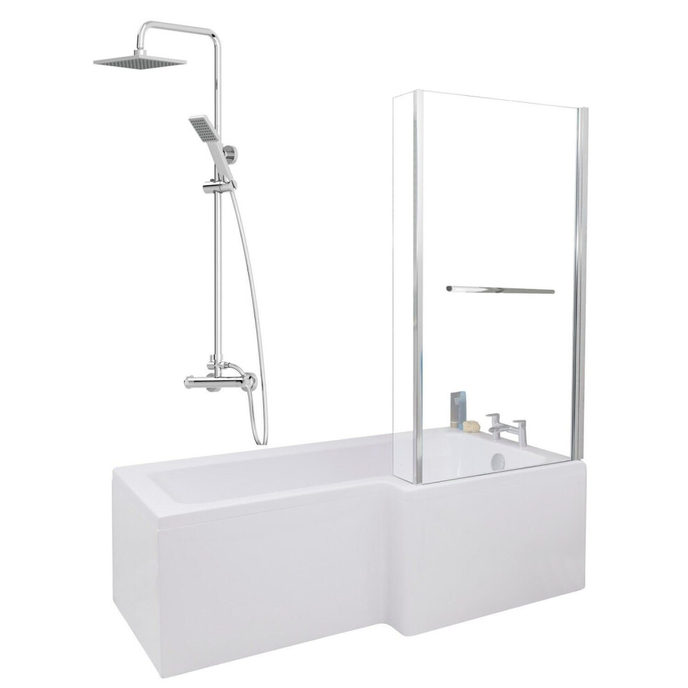 Bathroom L Shaped Shower Bath 1700Mm Rh Mixer Shower Screen Side Panel White 5056467234316