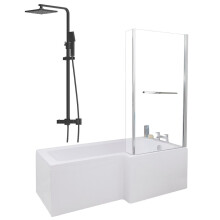 Bathroom L Shaped Shower Bath 1700mm RH Mixer Shower Screen Side Panel White