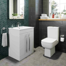 Bathroom Suite Close Coupled Toilet Cloakroom Vanity Unit Basin Set White 600mm