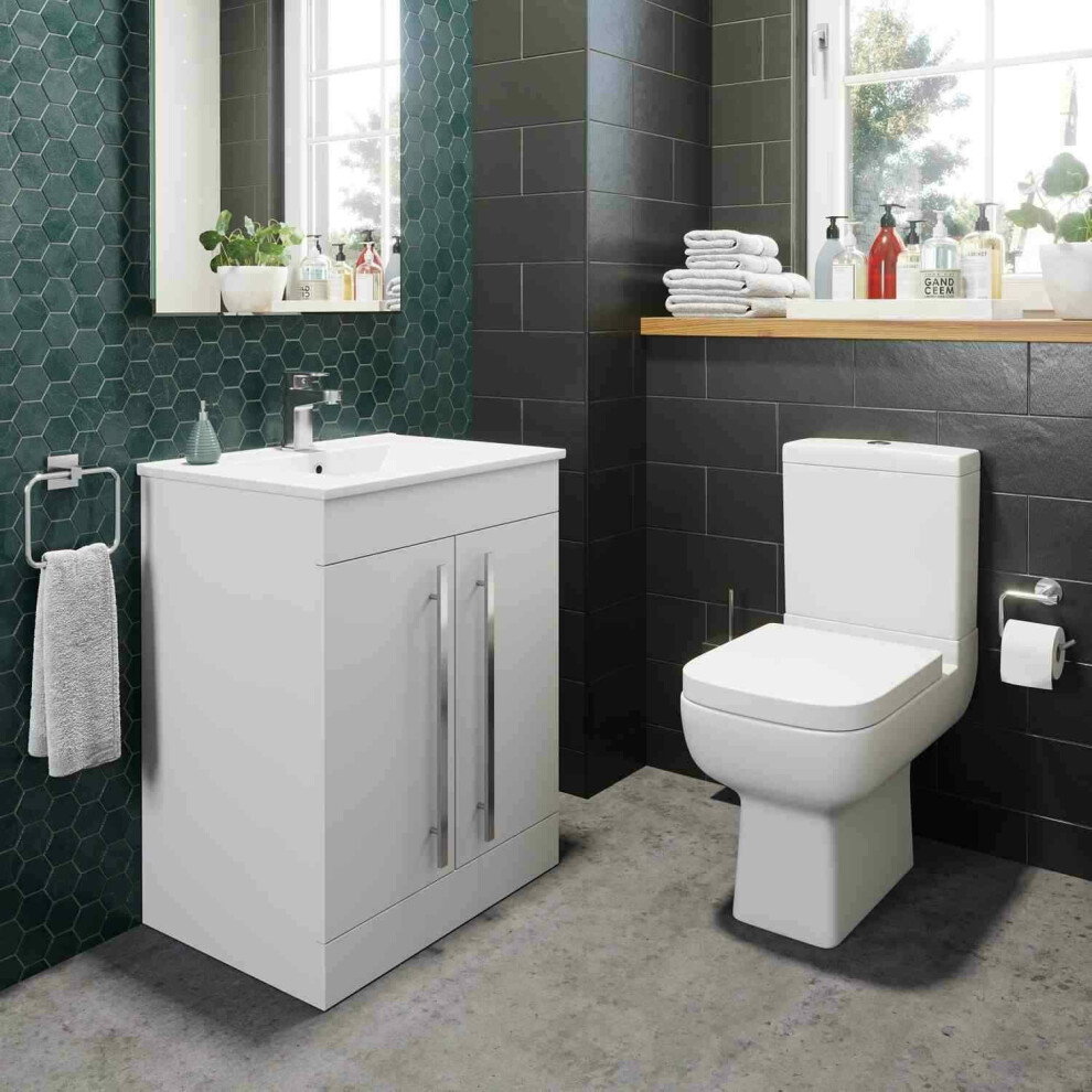 Bathroom Suite Close Coupled Toilet Cloakroom Vanity Unit Basin Set White 600Mm 5056093620255