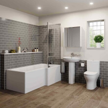 Bathroom Suite RH L Shaped Showerbath Screen Close Coupled Toilet Basin Pedestal