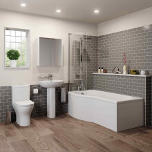 Bathroom Suite Close Coupled Toilet Basin Pedestal P Shaped LH Showerbath Screen