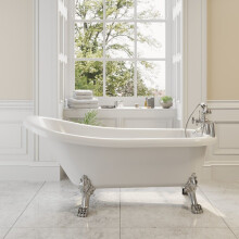 Traditional Freestanding Slipper Bath 1550 Legs Included Roll Top Edge White