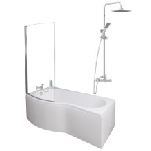 Bathroom P Shaped Shower Bath 1700mm LH Mixer Shower Screen Side End Panel White