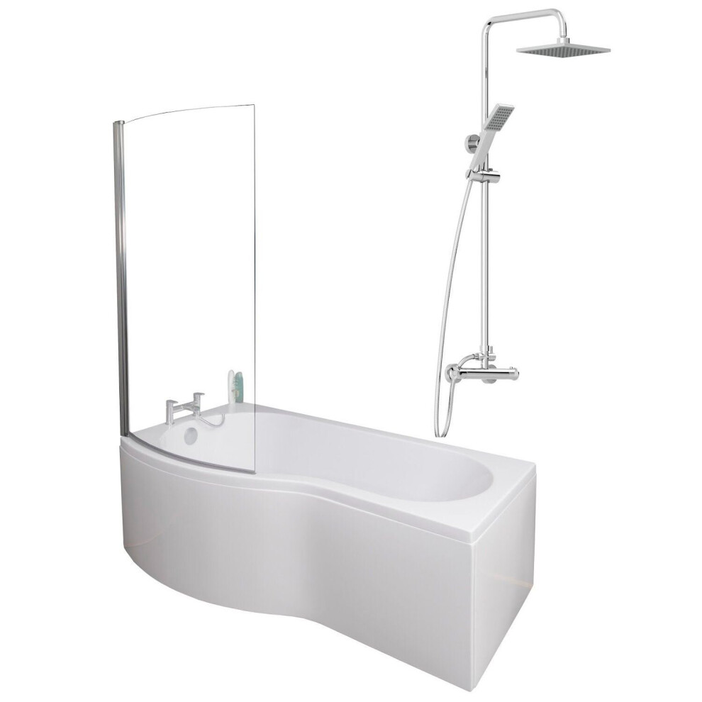 Bathroom P Shaped Shower Bath 1700Mm Lh Mixer Shower Screen Side End Panel White 5056467234002