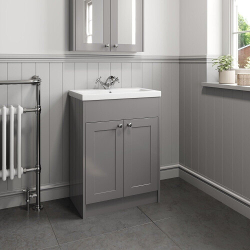 Traditional Bathroom Vanity Unit Sink Basin Close Coupled Square Toilet Grey 1