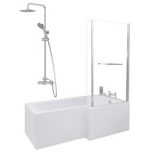 Bathroom L Shaped Shower Bath 1700mm RH Mixer Shower Screen Side Panel White