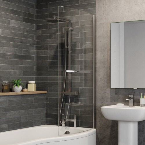 P Shaped RH Bathroom Suite Showerbath Screen 1700mm Bath Side Panel Acrylic Rail 1