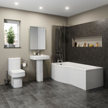 Bathroom Suite P Shaped Bath LH Screen Toilet WC Basin Sink Full Pedestal Square