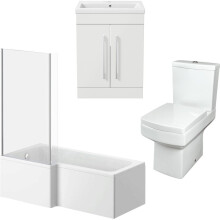 Modern Bathroom Suite 1700 LH L Shape Bath Screen Toilet Basin Vanity Unit White